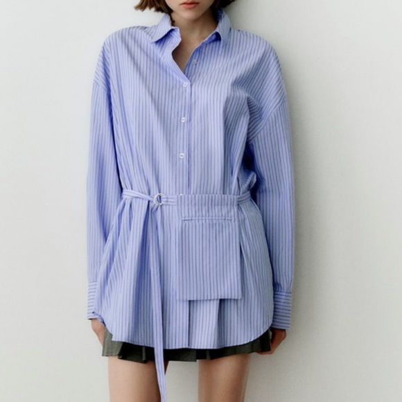 Tops Zara Belted Striped Shirtdress Poshmark